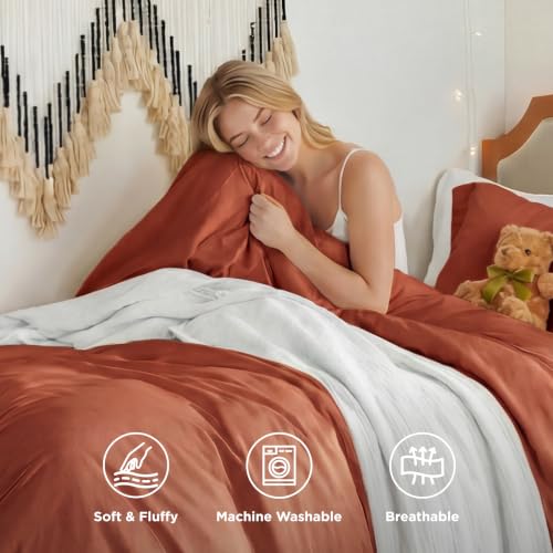 Image of Bedsure Prewashed Twin Duvet Cover, Cotton-Like Bedding Set, Terracotta | Ultra Soft, Relaxed Texture, Twin XL Breathable Comfort, Hidden Zipper, 8 Corner Ties, Easy Care, Year-Round Use