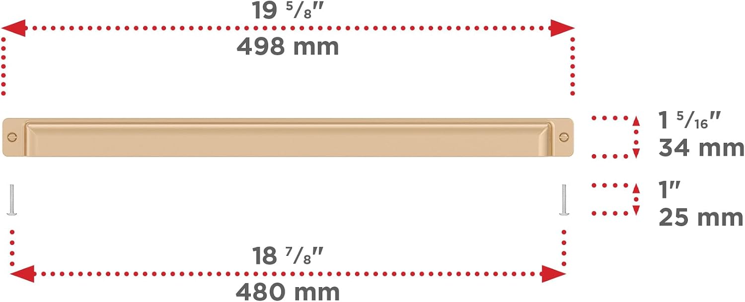 Richelieu Hardware BP8716480CHBRZ Torino Collection 18 7/8-inch (480 mm) Center-to-Center Champagne Bronze Transitional Cup Shaped Cabinet and Drawer Pull Handle for Kitchen, Bathroom, and Furniture