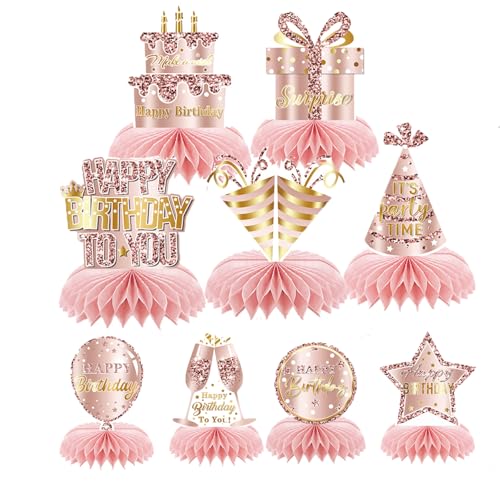 9 Pcs Birthday Honeycomb Decorations, Birthday Party Decorations Birthday Decoration for Women Happy Birthday Decorations Table Decorations for Birthday Party