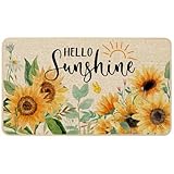 Baccessor Sunflower Doormat Outdoor Outside Hello Sunshine Spring Summer Sunflower Floral Flowers Door Mat Low-Profile Non-Slip Rubber Backing Front Entrance Indoor Decoration 17x29 Inch