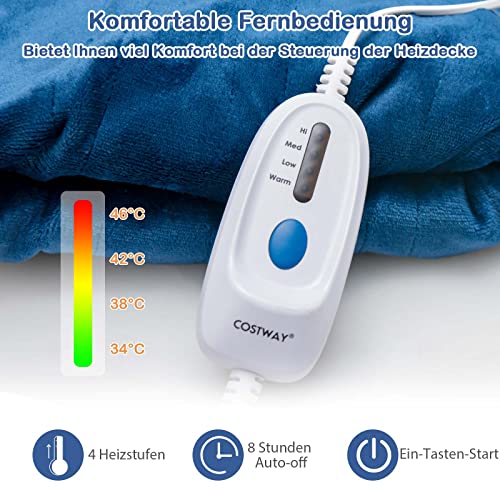 COSTWAY Heizdecke 130 x 180 cm, Wärmedecke mit Abschaltautomatik, 4 Temperaturstufen & 8 Stunden Timer & PTC/NTC Überhitzungsschutz, maschinenwaschbar Kuscheldecke mit digitaler Bedienung