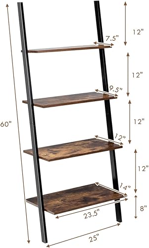 Miniatura 3 de Tangkula Estantería industrial de 4 niveles, inclinada contra la pared, para sala de estar, oficina, estantes de almacenamiento multiusos con marco