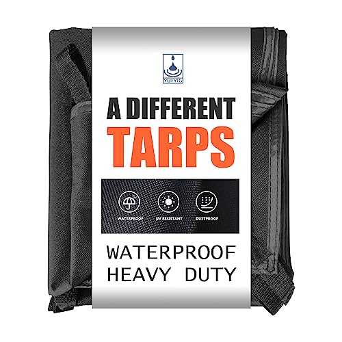 YUFYIG 20 Mil Black Waterproof Tarp 7×9.5ft Heavy Duty Canvas Cover for Outoor All Weather Oxford Tarpaulin for Truk Bed Roof, Boats, Pool, Woodpile, Robust, Rip & Tear Proof