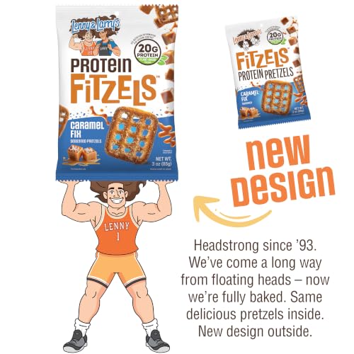 Image of Lenny & Larry's FITZELS Protein Pretzels [Caramel Fix] - 8 x 3oz Bags of High Protein Snacks with 20g Plant Based Protein - Vegan Snack - Incredibly Tasty with Salty Crunch