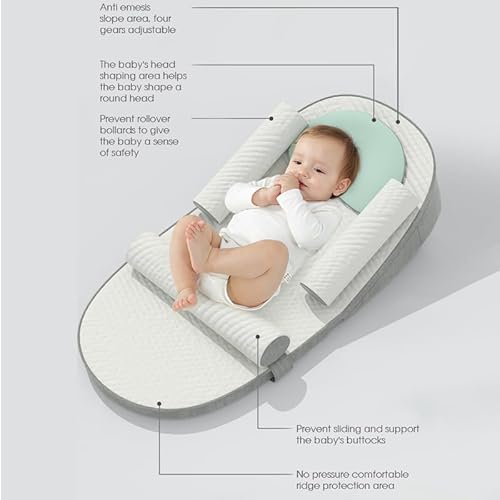 كرسي استرخاء للاطفال - عش نوم للاطفال قابل للتعديل من 0-30 درجة ووسادة مضادة للارتجاع | سرير سفر لحديثي الولادة والرضع | يخفف القيء والحليب | قماش قابل للغسل وجيد التهوية (بني)