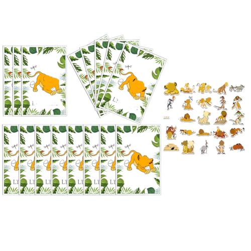 Ropniik 50 Piezas León Bolsas Para Chuches y 50pcs Pegatinas De Leones De Dibujos Animados,Bolsas Regalo Cumpleaños,Vinilo Impermeable Diy Stickers Decoración Para Fiestas De Cumpleaños Infantiles