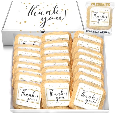 Image of Thank You Cookies Gold Black Elegant Classy Appreciation Treats Party Favors Gift Basket for Teachers Employees Nurses | 24 Pack Individually Wrapped | Corporate Employees