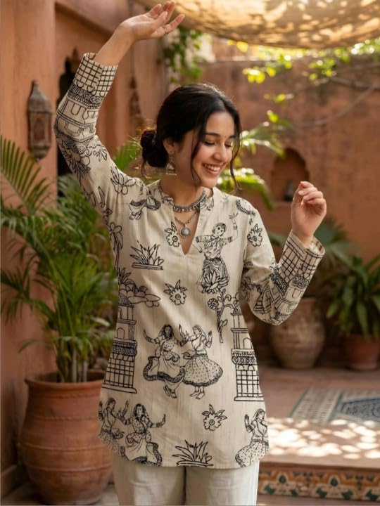 Image of MS VHCK ENTERPRISE Women's Short Kurti in TopsTunic Rayon Cotton Blend | Ladies Ethnic Tunic