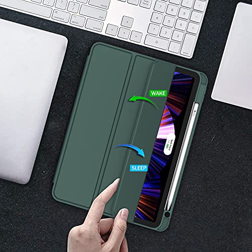 Zryxal New Ipad Pro 11 Inch Case 2022(4Th Gen)/2021(3Rd Gen)/2020(2Nd Gen) With Pencil Holder,Smart Ipad Case [Support Touch Id And Auto Wake/Sleep] With Auto 2Nd Gen Pencil Charging (Midnight Green) #TOP5