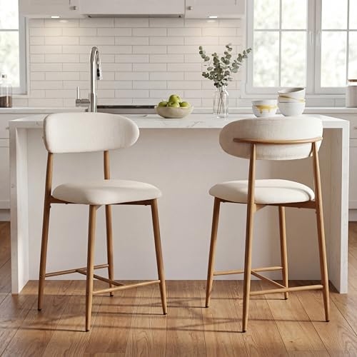 Image of AQO Counter Height Bar Stools Set of 3, Upholstered Counter Stools Modern Barstools with Metal Legs for Kitchen Island Dining Room, Wood-Grain