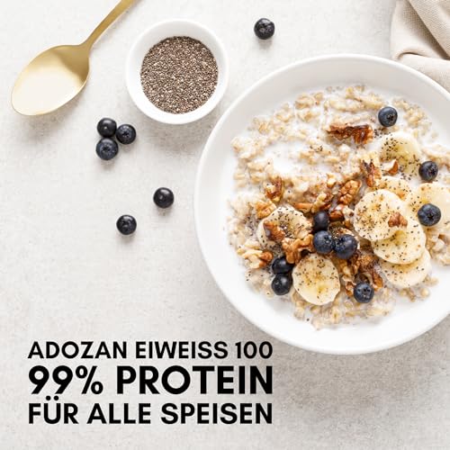 Adozan Eiweiß 100 | 99% Whey Isolate/Rind Protein Pulver auf 100g | Neutral, Ohne Zucker & Fett | Leicht Löslich, Geschmacksneutral Eiweißpulver für Diät, Bariatrische Ernährung & Regeneration | 1kg