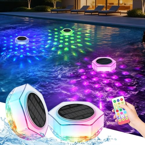 Yomistar Lumiere Piscine Flottante Solaire 2 Pièces Lampe Piscine avec Télécommande, IP68 Étanche Eclairage Piscine Hors Sol 7 Couleurs RGB Lumiere Spa...