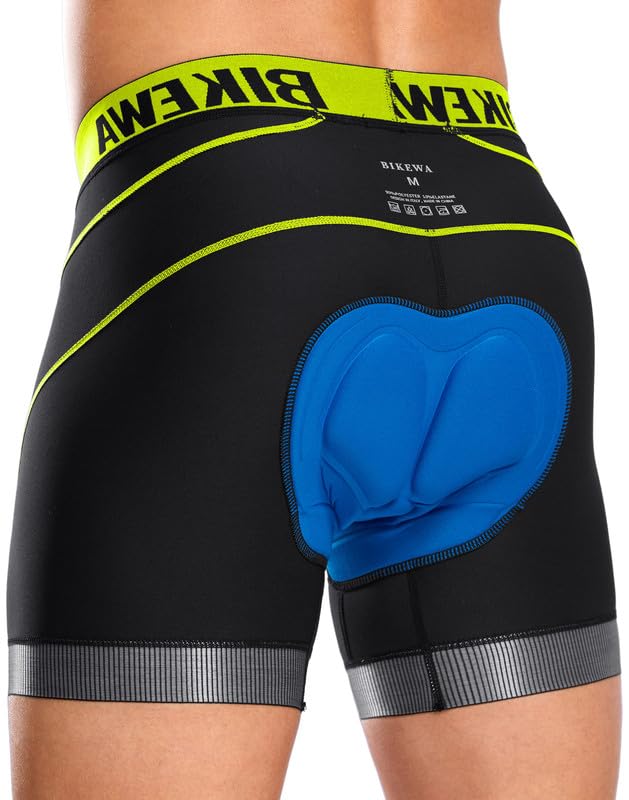 Bikewa Men's Cycling Underwear with Anti-Slip Leg Grips 4D Padded Bike Shorts MTB Liner for Bicycle Biking Riding