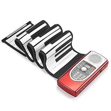 Powerpak 61 Keys Electronic Roll Up Piano (Red and Silver)