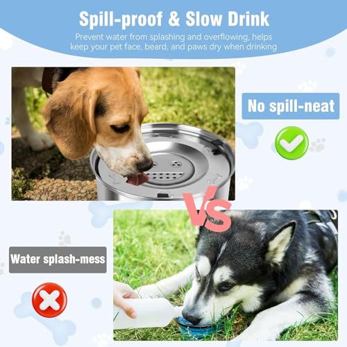 Hundenapf aus Edelstahl, 3 l, große Kapazität, langsamer Wasserspender für mittelgroße und große Hunde