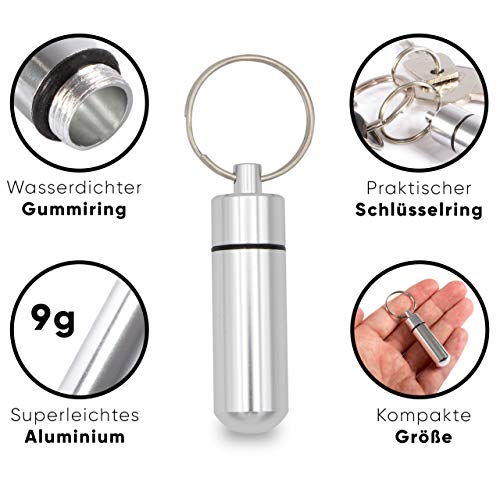 Aribari Mini pillendoosje van aluminium met sleutelring. Waterdichte tabletdoos. Noodcapsule. Cadeauhanger of… - Image 3