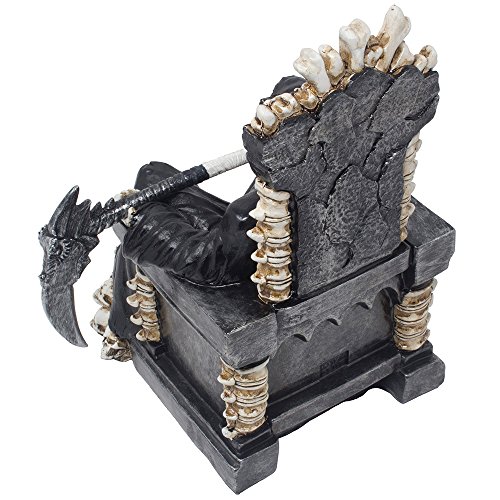 Evil Grim Reaper On Bone Throne Statue With Scythe And Skull Accents For Scary Halloween Decorations Or Spooky Gothic Decor Sculptures & Figurines As Fantasy Gifts For Man Cave #TOP3