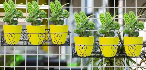 Image of IRON LANDS Metal Railings Pot Stand, Hanging Pot Stands For Plants In Balcony Railing Gamla For Decoration Items Indoor Outdoor Stand For Home Living Room Garden Decor (Pack Of 2 - Black)