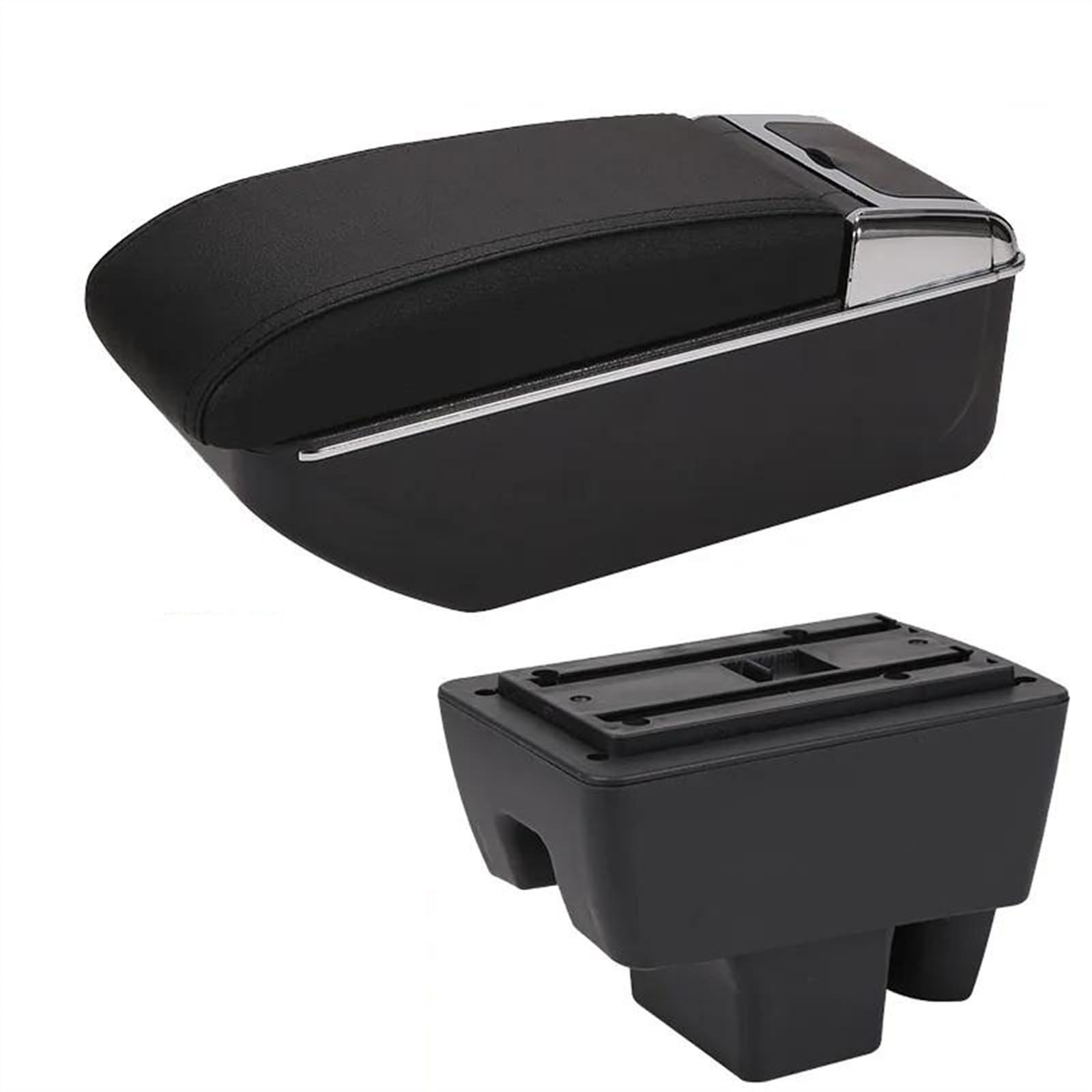 NOHEEU Car Center Console Storage Box Multifunctional Armrest Interior Accessories For Polo 2020 2021(D2 Black black No USB)