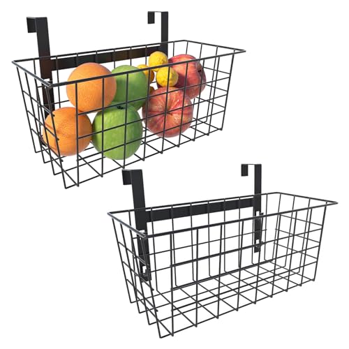 MaraFansie Hanging Kitchen Baskets Wire Storage Basket Over the Cabinet Door Organizer, No Drilling Adhesive Basket for Cabinet Pantry Organization and Kitchen, Bathroom, Storage Black, 2 Pack(New)