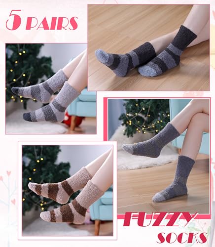 Image of DYW Fuzzy Socks for Women Fluffy Winter Warm Slipper Soft Cozy Home Sleeping Socks 5 Pairs