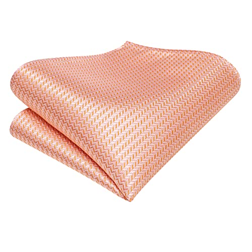 Image of Hi-Tie Light Orange Solid Men's Silk Ties Woven Classic Necktie and Pocket Square Lapel Pin Silver Tie Clip Cufflinks Set Wedding Business 6PCS