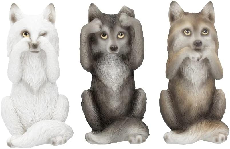B4472N9 Three Wise Wolves 10cm Figurine, Resin, Grey, One Size