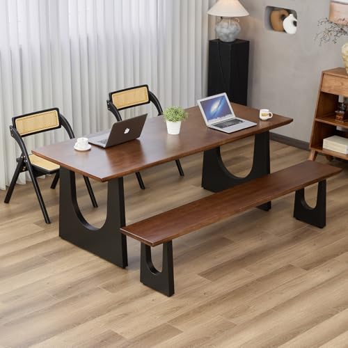 wangbochuan Wooden Executive Office Desk Computer Table Multi-Sized High Cost Performance Stylish Design Metal Legs Versatile Use for Office or Dining Casual Table (Walnut Color, 62.99in)