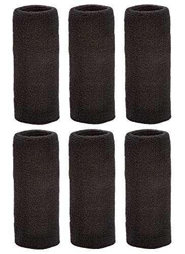 Unique Sports Wrist Towel 6" Long Wristband (6 Pack), Black