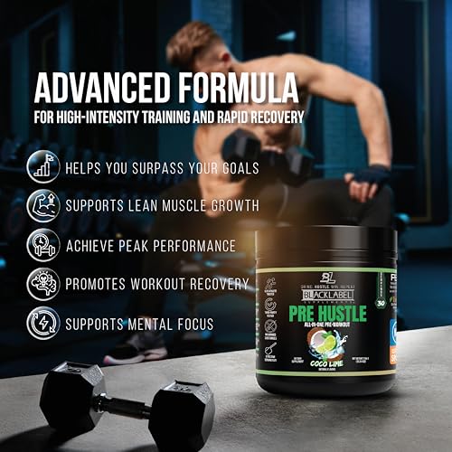Image of Blacklabel PRE Hustle V3 NSF Certified for Sport Pre-Workout (Coconut Lime) | Energy, Strength & Endurance Support With Creatine & Caffeine, 30 Servings