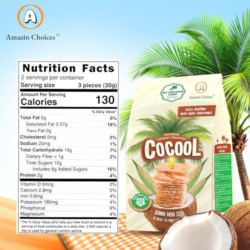 Premium Coconut Crackers by Amazin Choices Gluten-Free, Vegan and Plant-Based Crackers. Snack Viet - Fruit Snacks (2.11Oz)
