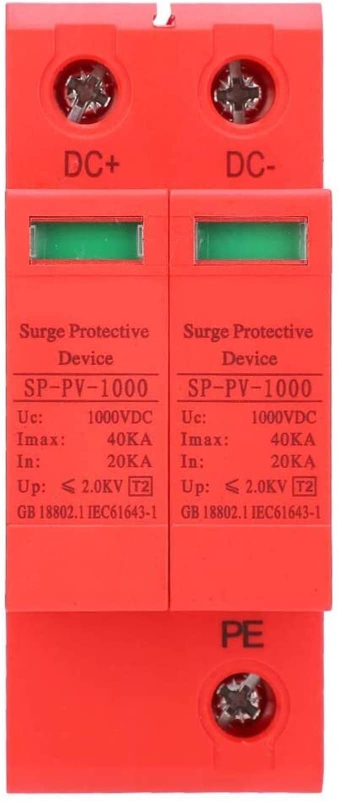 Protecteur à basse tension DC1000V 2P40KA pour installation électrique