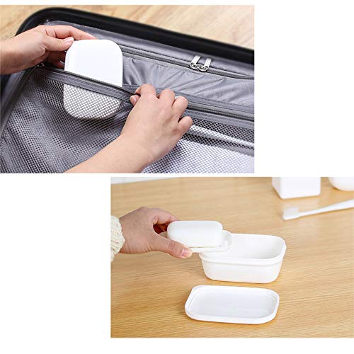2 Pcs White & Blue Square Soap Dish Container Lid Removable Drainer - Soap Case Box Travel Gym Shower Bathroom Kitchen Sinks #TOP5