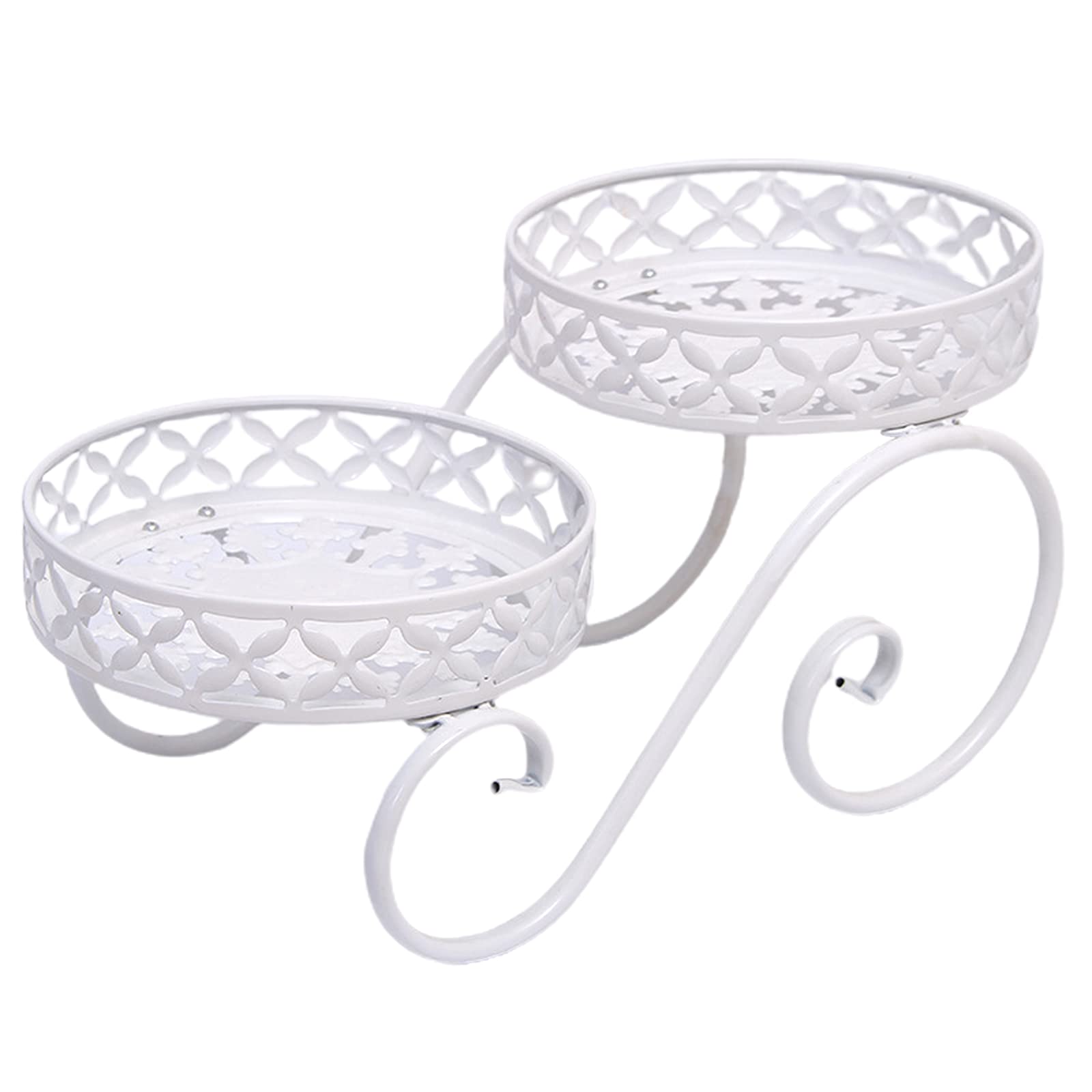Supporto Per Piante In Metallo A Due Livelli – Ferro Battuto Bianco Antiruggine – 51x25 Cm Per Balcone, Giardino, Interno