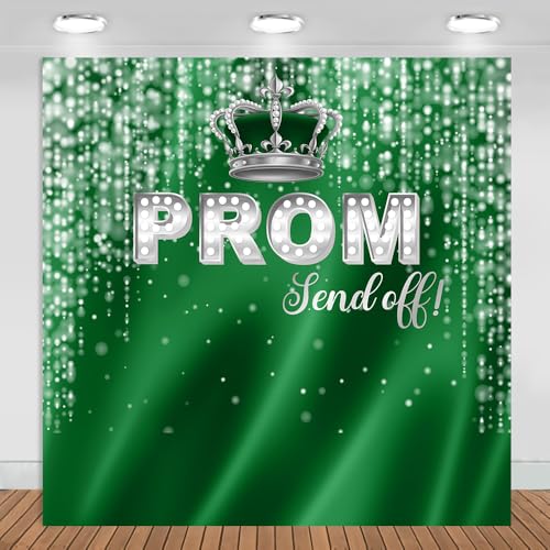 Fitumiw Prom Send Off Backdrop Green and Silver 2026 Graduation Photography Background Party Decorations Class of 2026 Congrats Grad Banner Photo Booth Props (Green and Silver, 6x6ft)