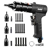 KIARUO Pneumatic Rivet Nut Gun 1/4-20, 5/16-18, 3/8-16 Self-Locking Head Gun with Replacement Mandrels, Industrial Grade Pull Rivnut Tool Kit MODEI:LM04 Seesaw Switch