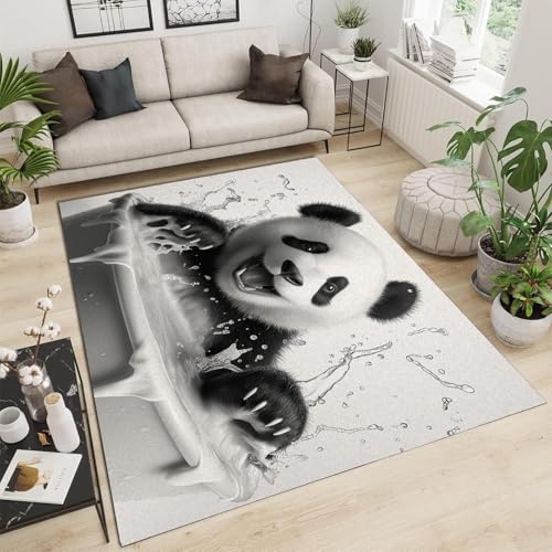 Tapis salon poils ras antidérapant lavable moderne panda chambre - 3