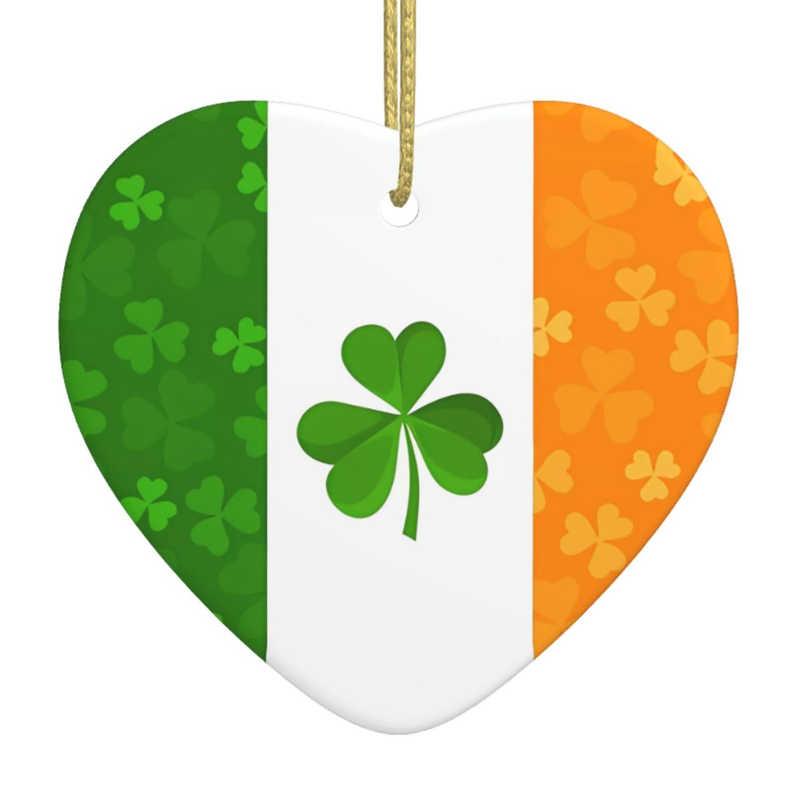 Irish Flag Ceramic Christmas Heart Pendant with Silk Thread, Christmas Tree Home Decoration