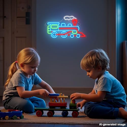 Image of CoolGift Mart Steam Train Neon Sign, Dimmable LED Neon Wall Light USB Powered with Multiple Color Lights, for Bedroom Living Room Game Room Man Cave Home Birthday Gift for Kids Teen Boys Girls