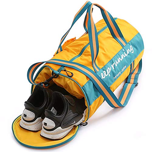 Subtop Borsa per Palestra Pieghevole, Borsa Sportiva con Scomparto per Scarpe e Wet Pocket, Borsa da Viaggio Duffel Bag Impermeable per Uomo e Donna (35L, Giallo)