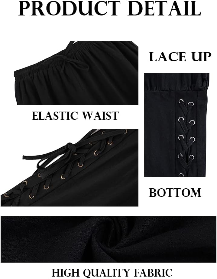 Makkrom Mens Medieval Ankle Pants Viking Pirate Costume Lace Up Tapered Banded Renaissance Navigator Halloween Trousers - Image 6