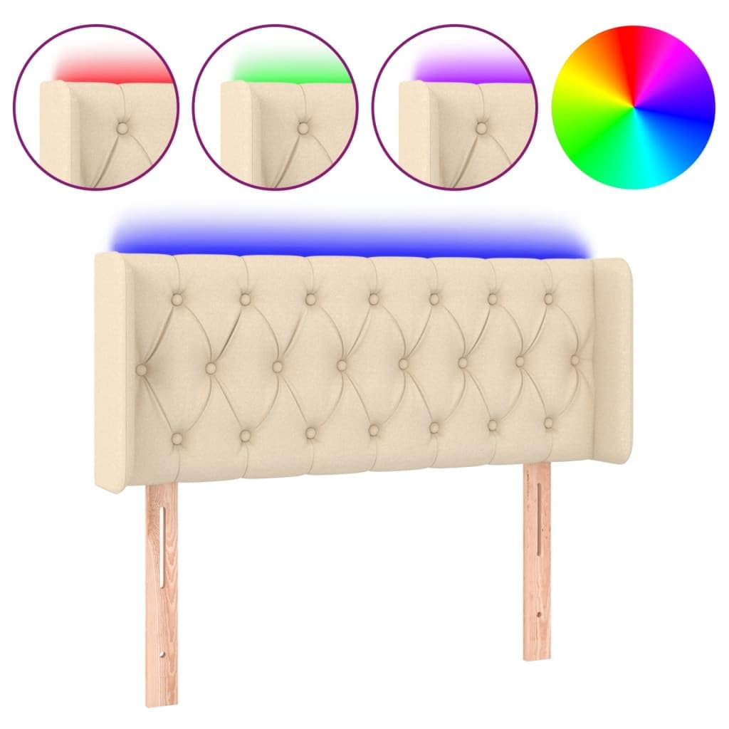 Cabecero de cama LED, color crema, 93 x 16 x 78/88 cm, altura regulable con tira LED USB, IP65, moderno tapizado para dormitorio, habitación juvenil, habitación de invitados