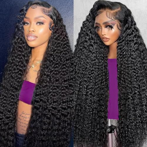 UYCLEJX 32 Inch Deep Wave Wig Deep Wave Lace Front Wigs...