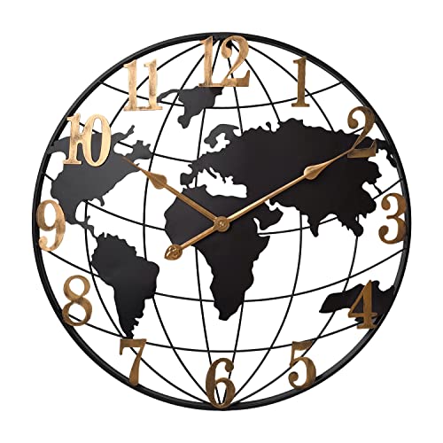 Large World Map Wall Clock, Metal Minimalist Modern Clock, Round Silent Non-Ticking Battery Operated Wall Clocks For Living Room/Home/Kitchen/Bedroom/Office/Farmhouse Decor (24 Inch) #TOP1