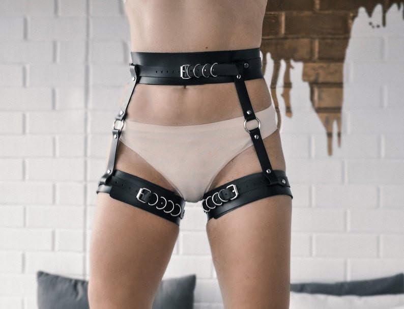 Women's Punk Leather Leg Harness Gothic Garter Belt for Women Leg Harness Thigh Holster Punk Gothic Bondage Costumes Harness SM Leather Waist and Leg Straps - Image 4