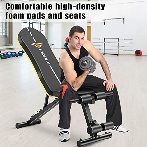 Figolo Workout Bench, Adjustable Weight Bench with Wider Backrest/Seat for Full Body Workout Home Gym Strength Training Press bench with Easy Folding [2021 New Version]