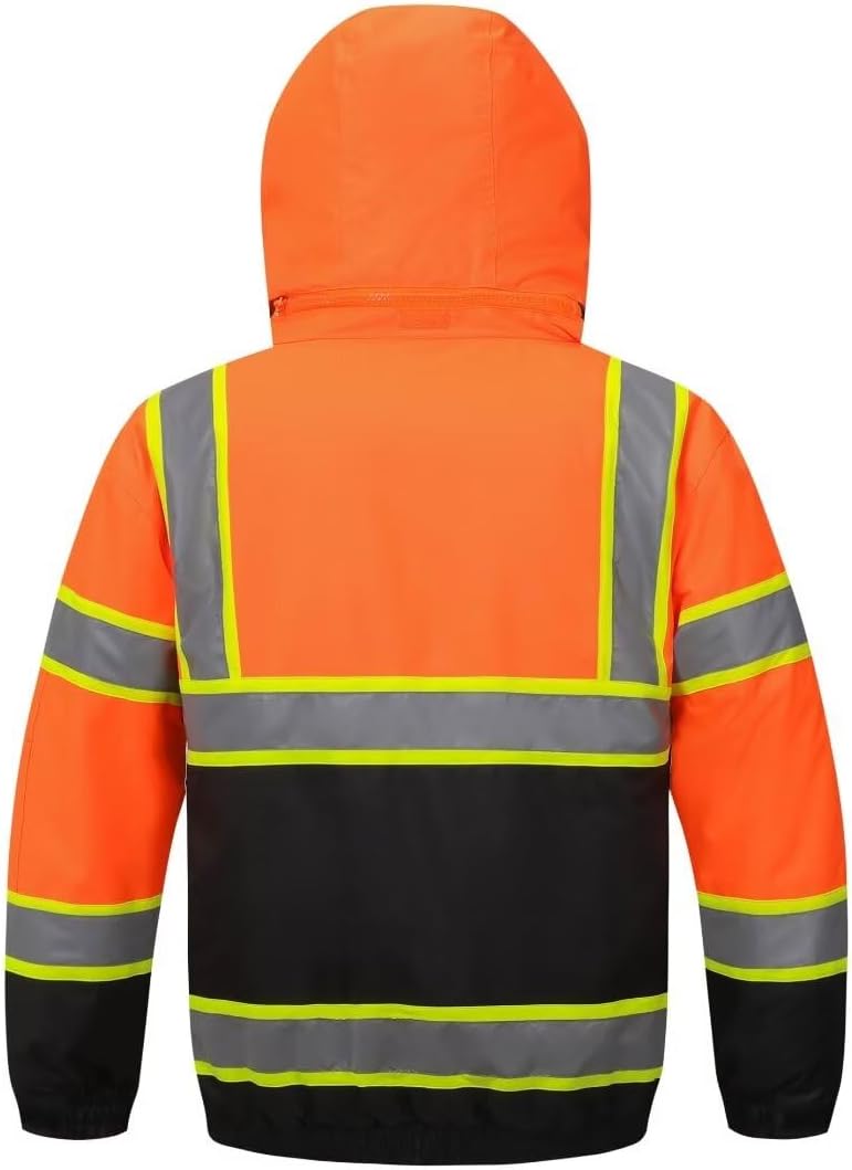 High Visibility Hoodie For Men Reflective Safety Jacket Zipper Men'S/Women'S Construction Work Safety Insulated Parka - Image 2