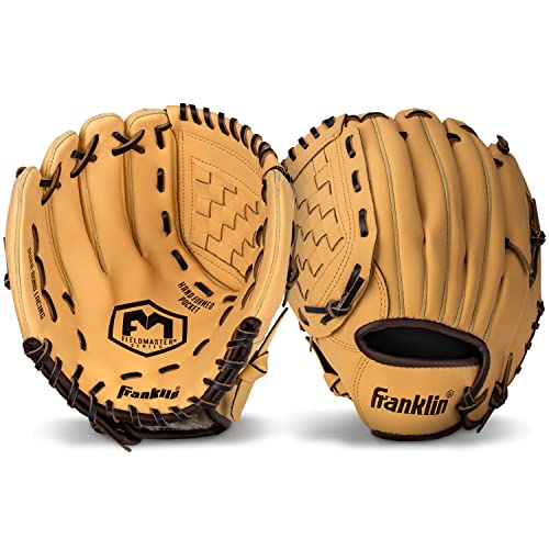 Image of Franklin Sports Baseball and Softball Glove - Field Master - Baseball and Softball Mitt - Adult and Youth Glove - Right Hand Throw - 12 inch - Black /Gold