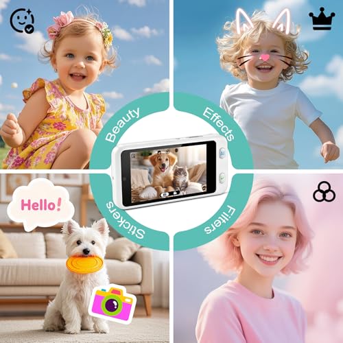Cámara digital AI para adolescentes con pantalla táctil 4" y doble lente miniatura 3