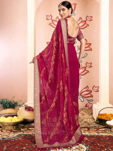 Image of Satrani Women's Georgette Embroidery & Stone Work Saree with Unstitched Blouse Piece